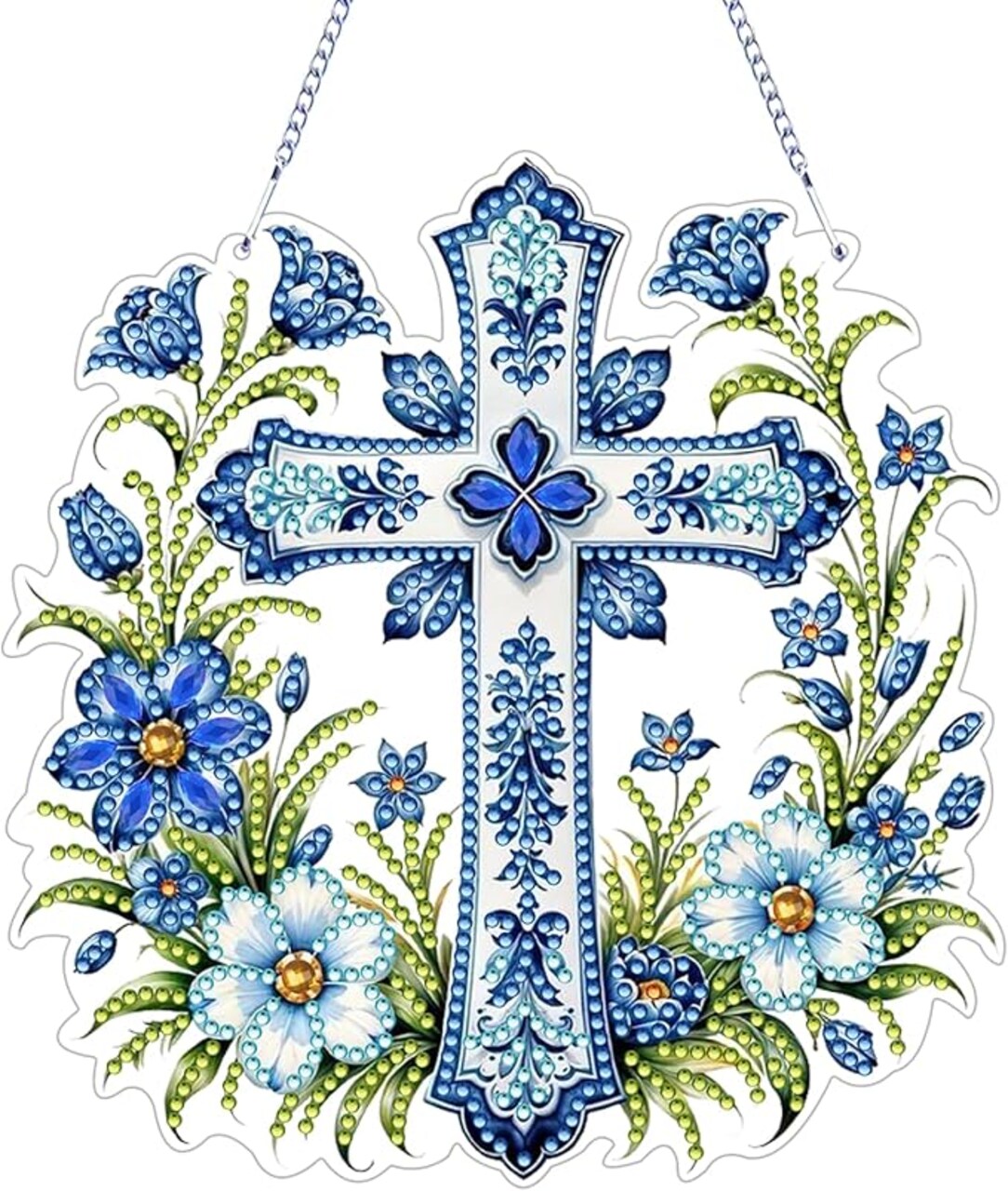 Hanging Diamonds Art kit for Adult,DIY Cross Flowers Pendant Diamonds Painting Art Kit, 7.0x6.8 inch Acrylic Diamonds Painting Board Kit Ornament, Special Crystal Diamond Hanging Ornament